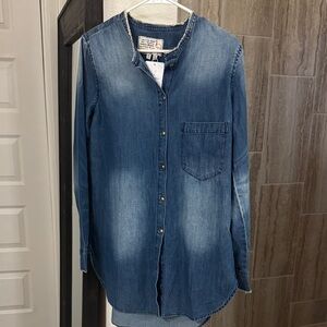 Free People Sandrine Rose Mandarin Denim Shirt Women’s SMALL Top